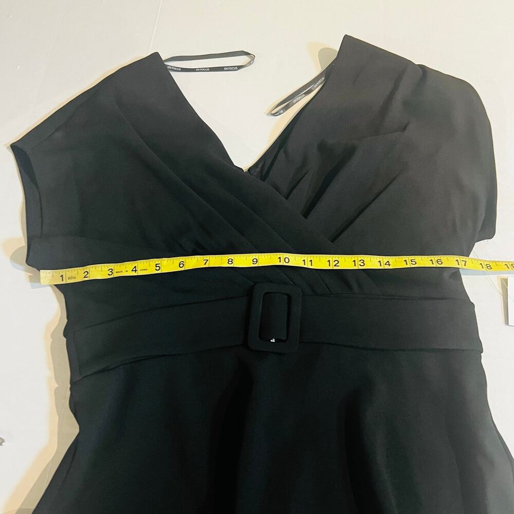En Focus V Neck Dolman Sleeve Belted Dress Size S Small NWT Black - Picture 5 of 7